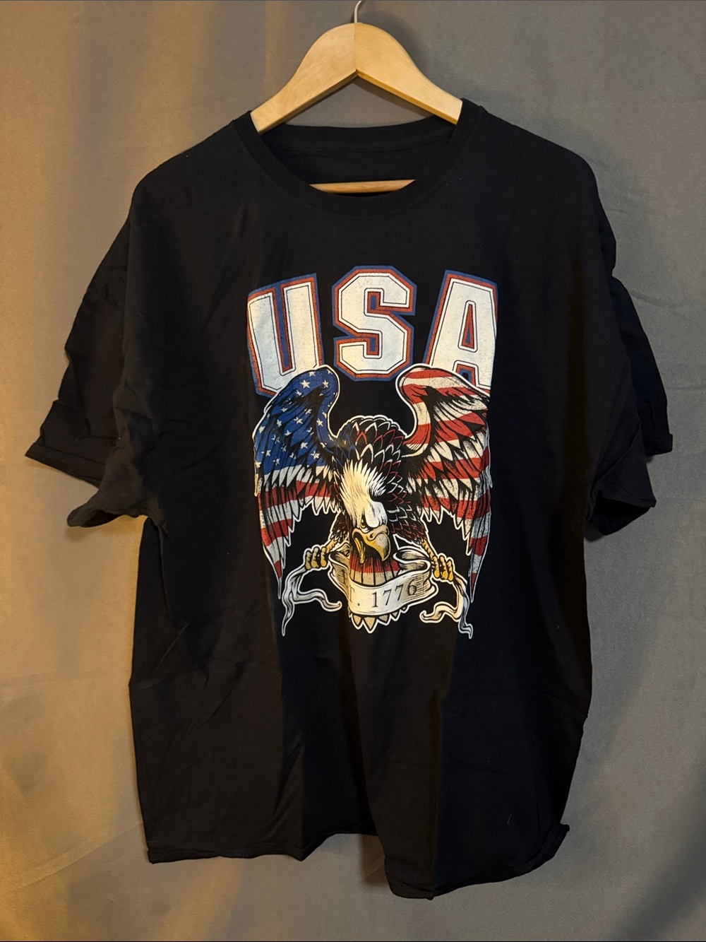 Source Unknown Black USA Eagle Graphic Tee with Red, White & Blue Accents